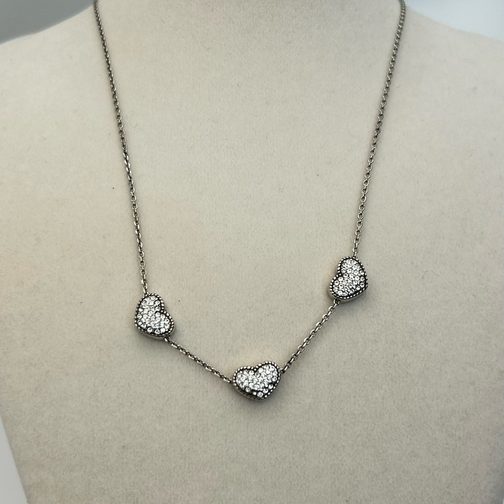 Brighton Celestia Heart Necklace 17" Silver Plated Clear Crystals Retired - Picture 2 of 8